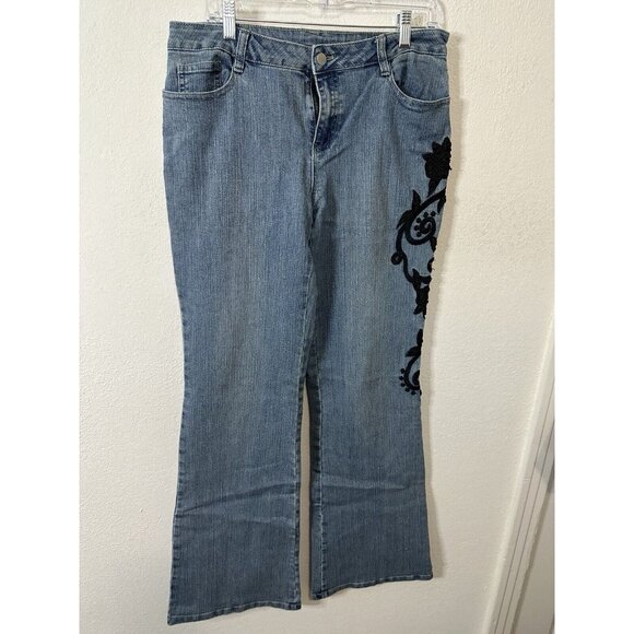 Boston Proper Women’s Black Embroidered High Rise Bootcut Denim Jeans 10 - Picture 1 of 10